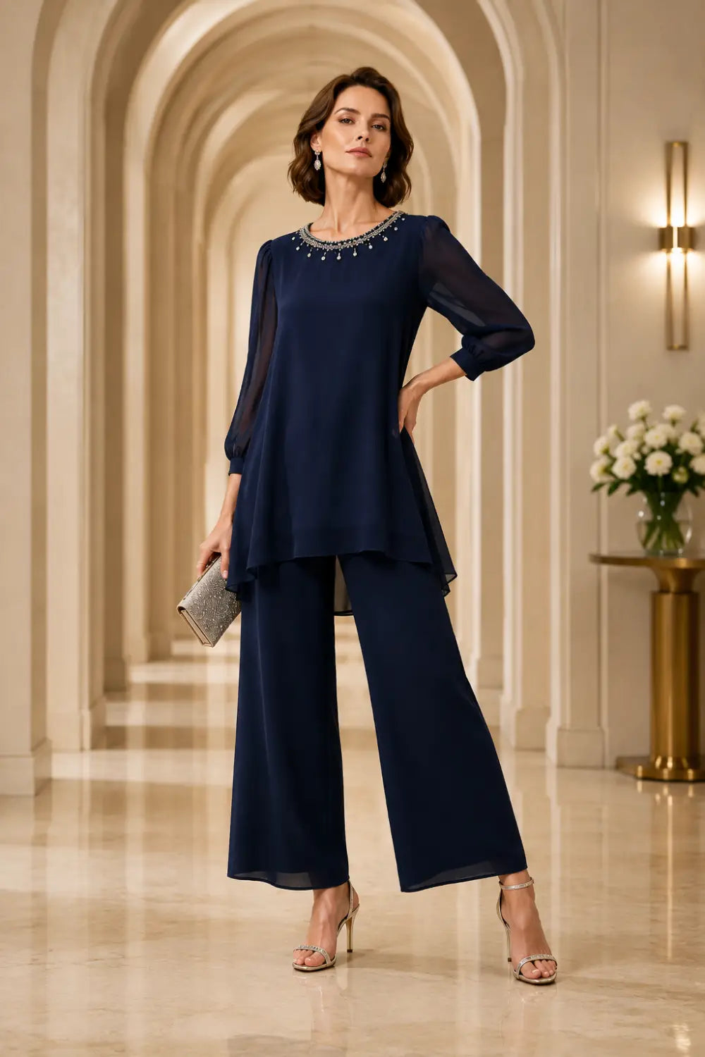 Katrien | Layered Chiffon Jumpsuit with 3/4 Sleeves