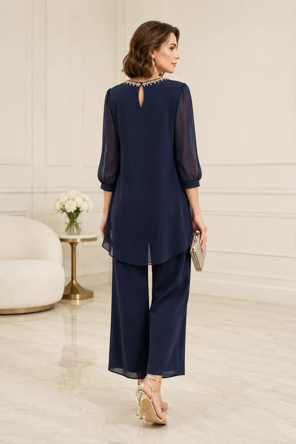 Katrien | Layered Chiffon Jumpsuit with 3/4 Sleeves