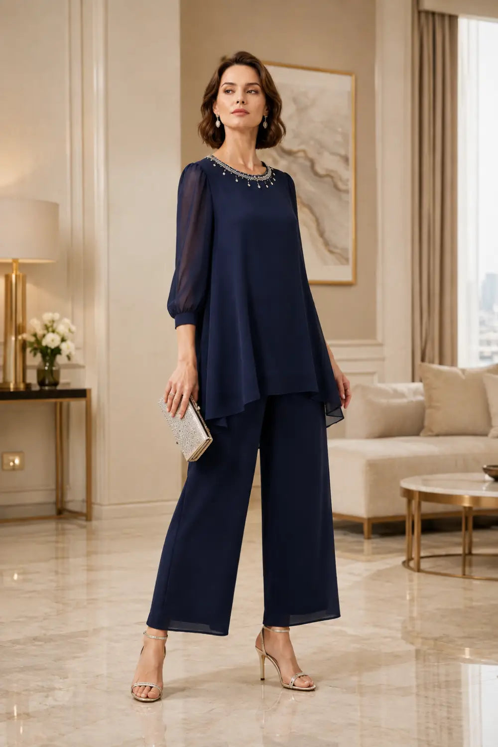 Katrien | Layered Chiffon Jumpsuit with 3/4 Sleeves