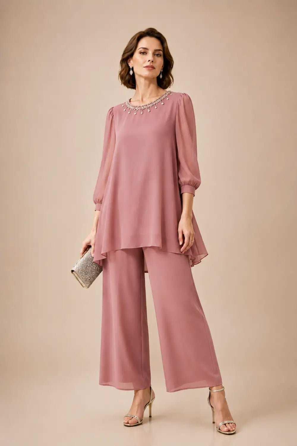 Katrien | Layered Chiffon Jumpsuit with 3/4 Sleeves