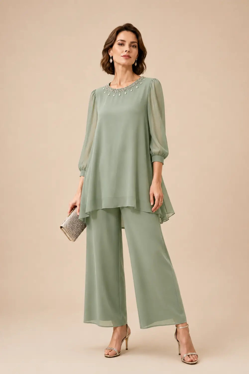Katrien | Layered Chiffon Jumpsuit with 3/4 Sleeves