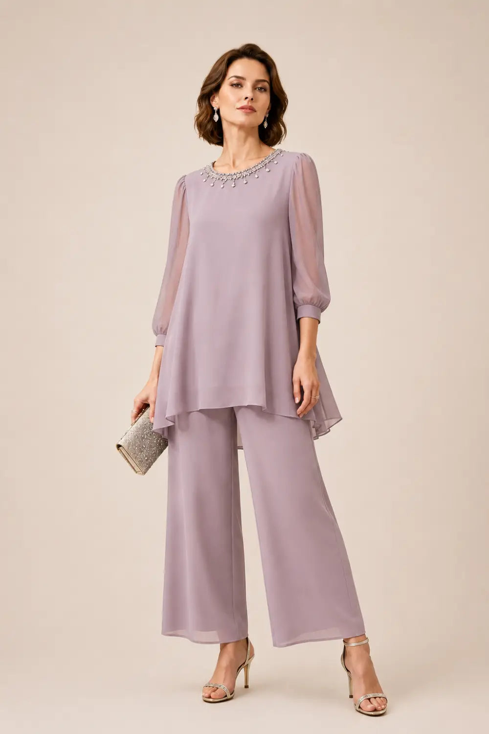 Katrien | Layered Chiffon Jumpsuit with 3/4 Sleeves