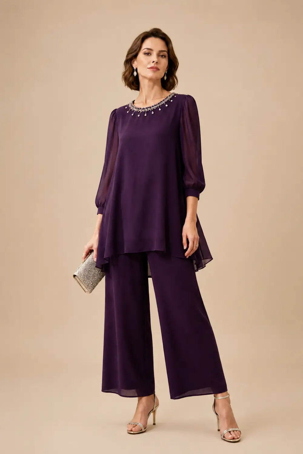 Katrien | Layered Chiffon Jumpsuit with 3/4 Sleeves