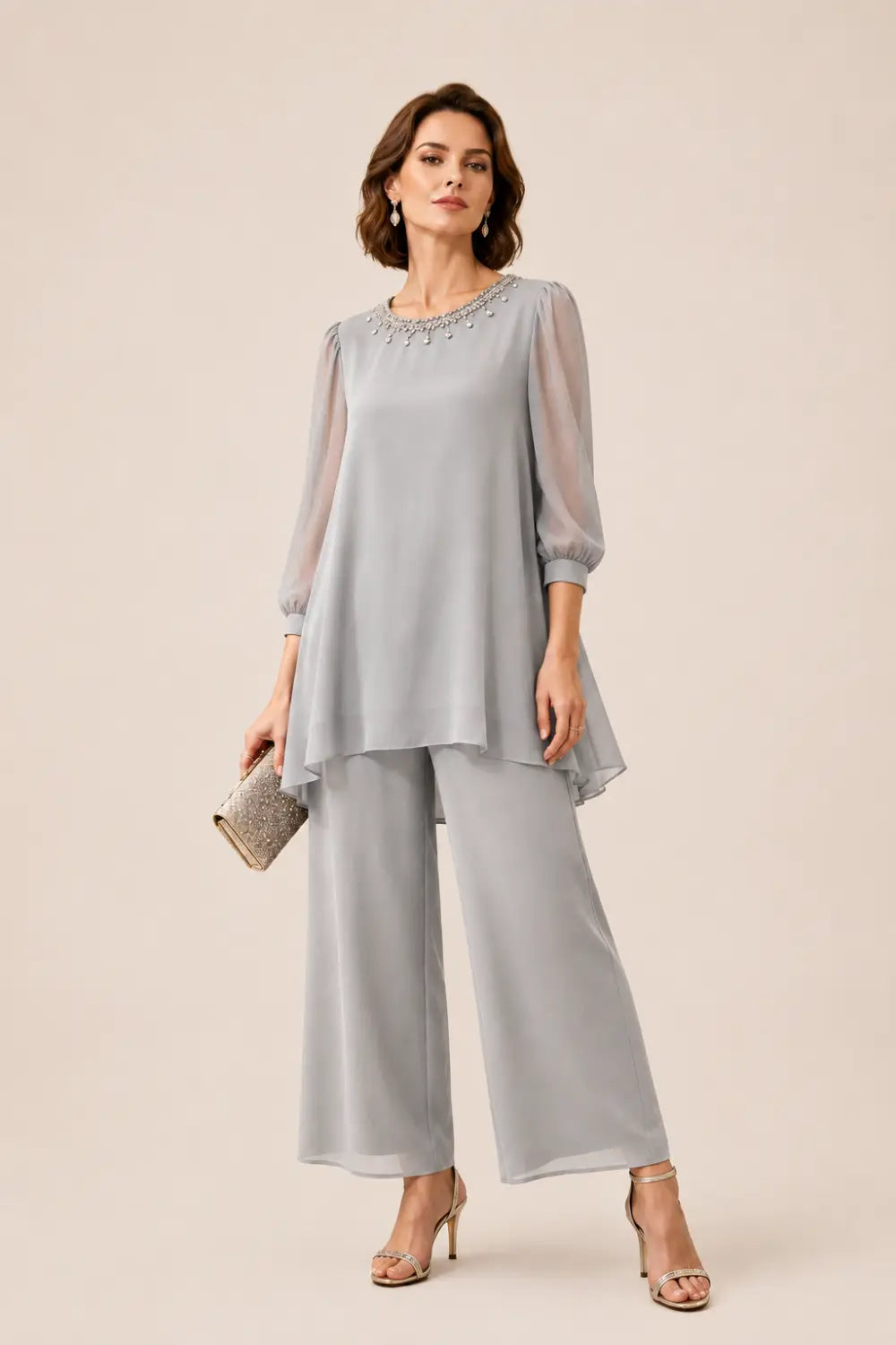 Katrien | Layered Chiffon Jumpsuit with 3/4 Sleeves