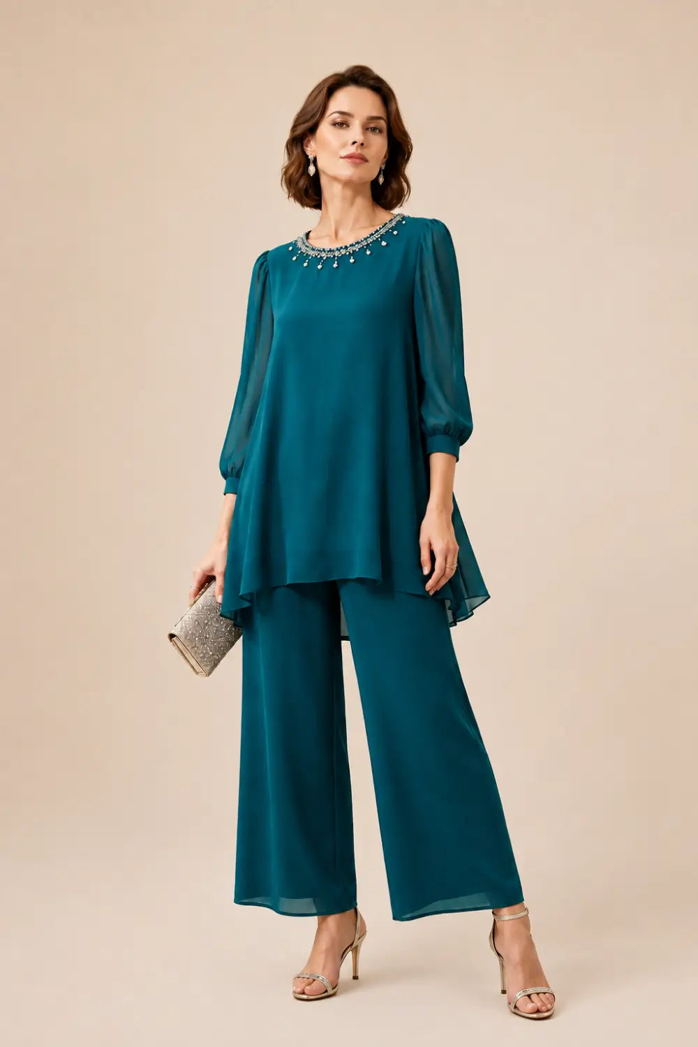 Katrien | Layered Chiffon Jumpsuit with 3/4 Sleeves