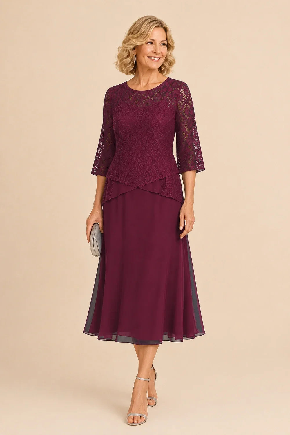 Marleen | Asymmetrical Chiffon Dress with Lace Details