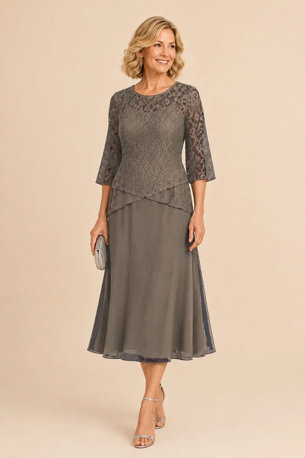 Marleen | Asymmetrical Chiffon Dress with Lace Details