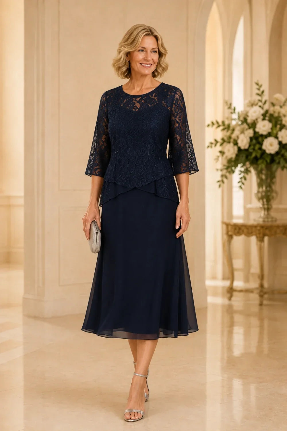 Marleen | Asymmetrical Chiffon Dress with Lace Details