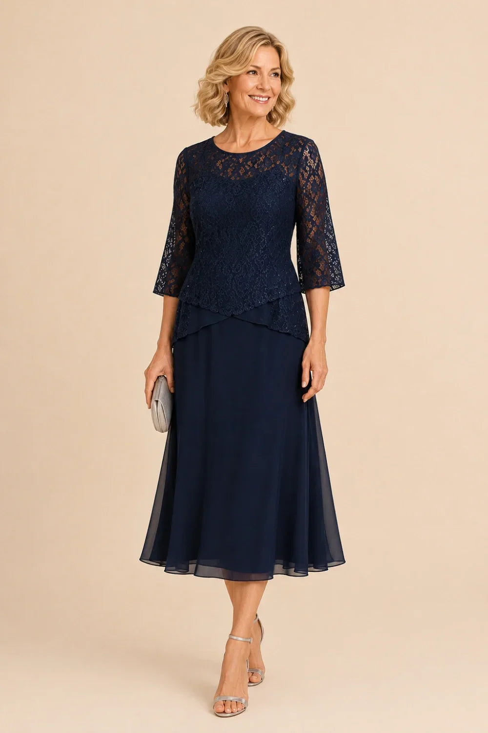 Marleen | Asymmetrical Chiffon Dress with Lace Details