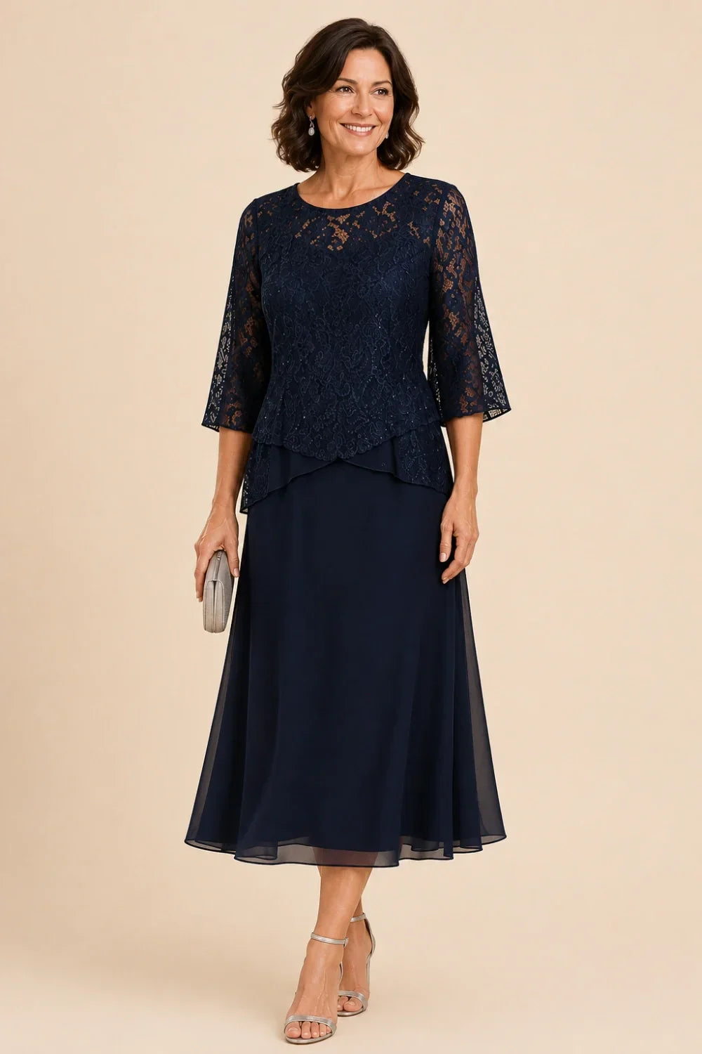 Marleen | Asymmetrical Chiffon Dress with Lace Details
