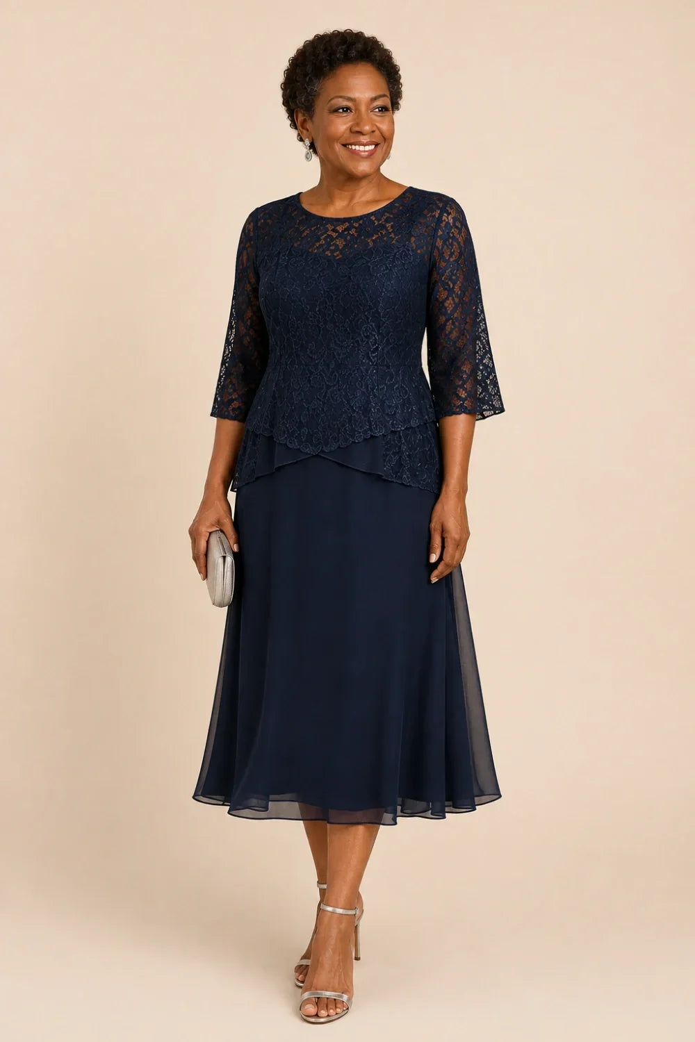 Marleen | Asymmetrical Chiffon Dress with Lace Details