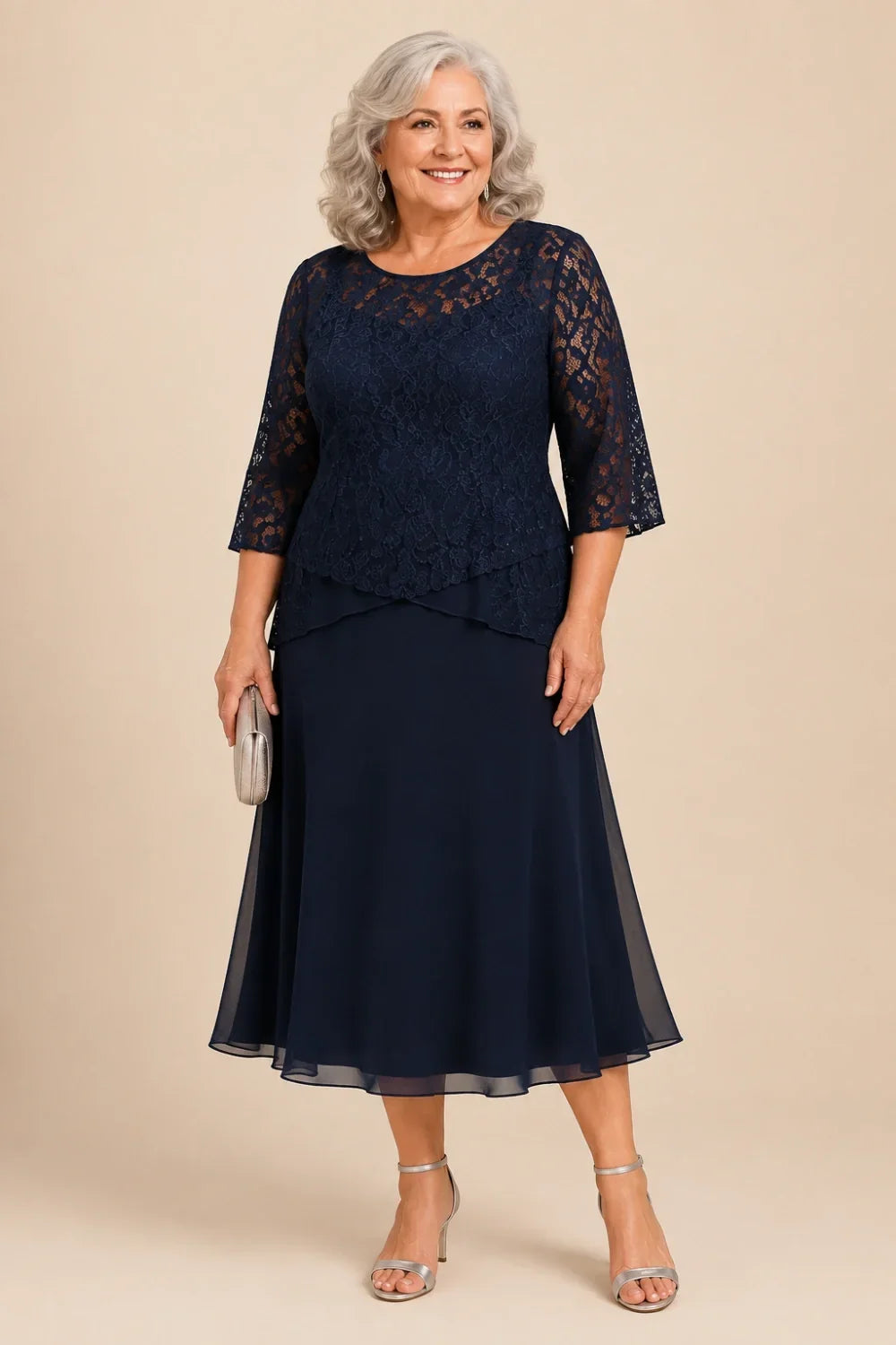 Marleen | Asymmetrical Chiffon Dress with Lace Details