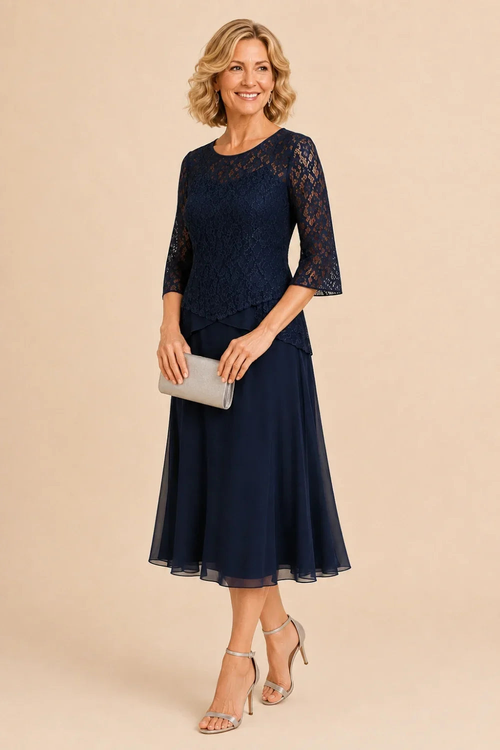 Marleen | Asymmetrical Chiffon Dress with Lace Details