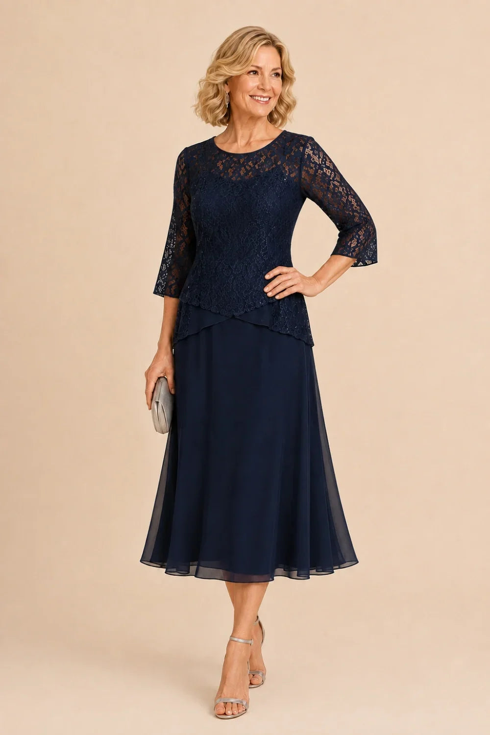 Marleen | Asymmetrical Chiffon Dress with Lace Details