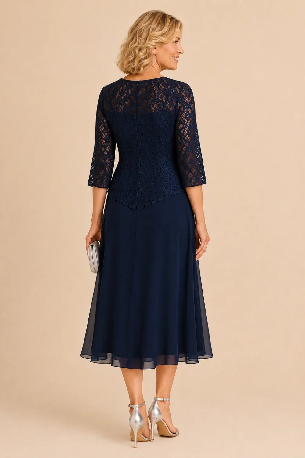 Marleen | Asymmetrical Chiffon Dress with Lace Details