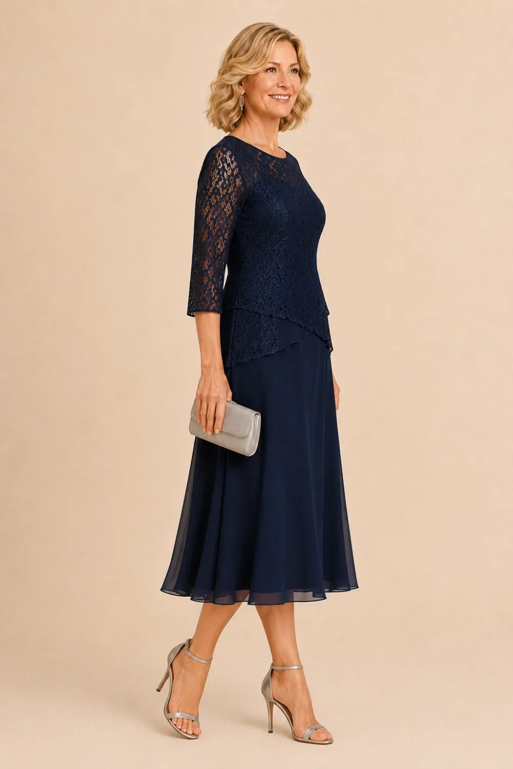 Marleen | Asymmetrical Chiffon Dress with Lace Details