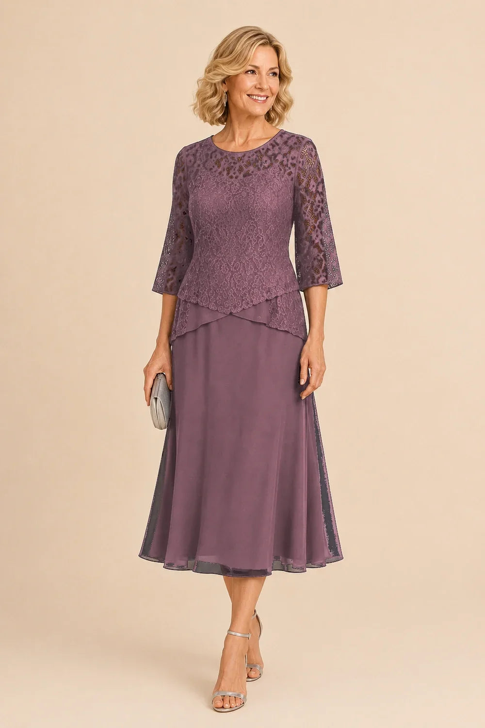 Marleen | Asymmetrical Chiffon Dress with Lace Details