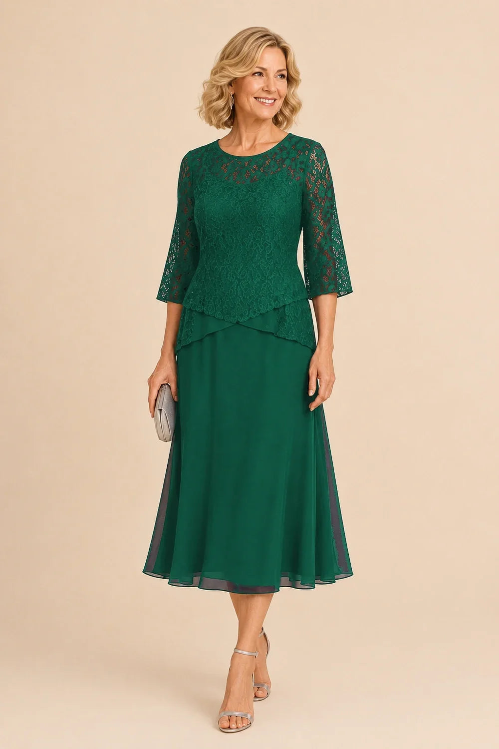 Marleen | Asymmetrical Chiffon Dress with Lace Details