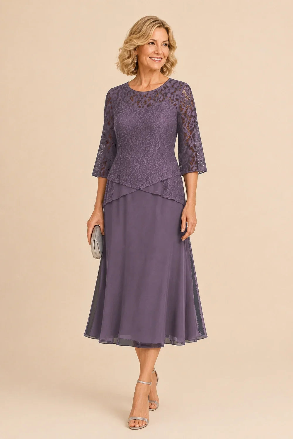 Marleen | Asymmetrical Chiffon Dress with Lace Details