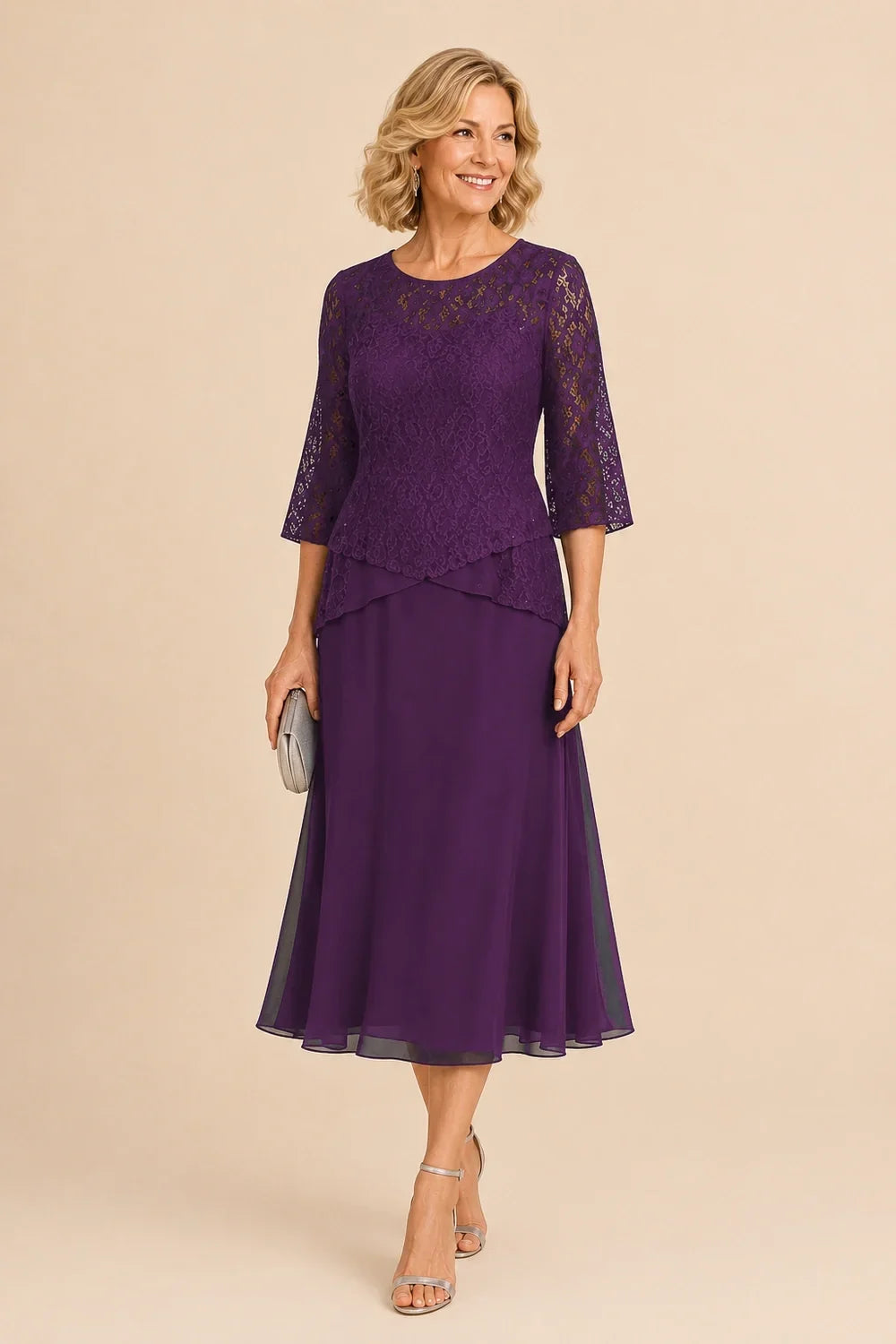 Marleen | Asymmetrical Chiffon Dress with Lace Details