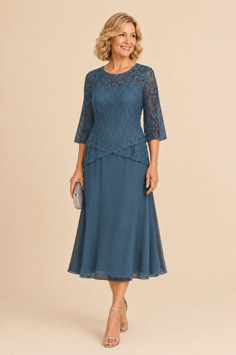 Marleen | Asymmetrical Chiffon Dress with Lace Details
