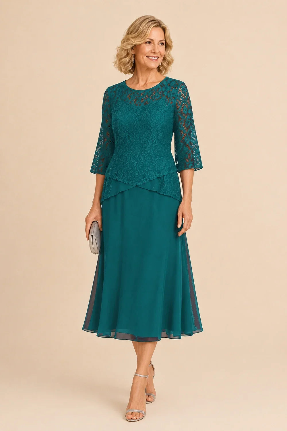 Marleen | Asymmetrical Chiffon Dress with Lace Details