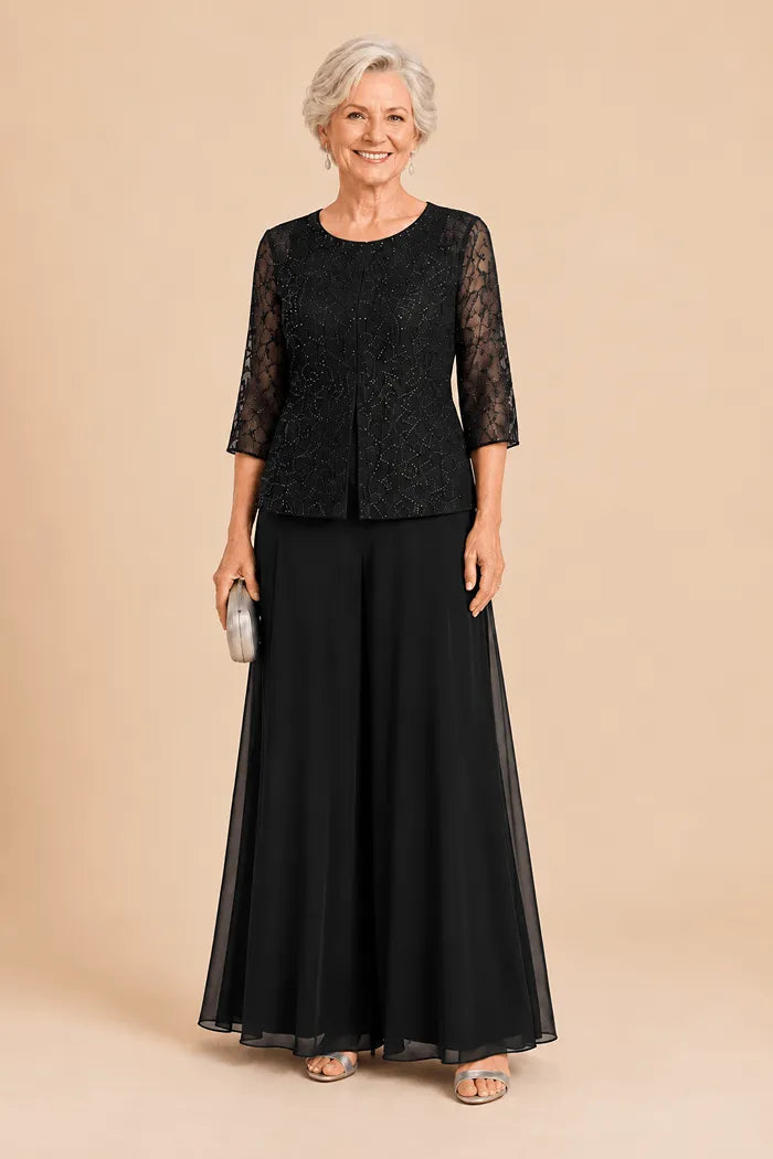 Sofie | Elegant Culotte Pants Set with Chiffon Overlay
