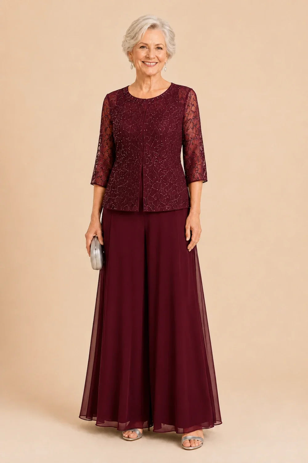 Sofie | Elegant Culotte Pants Set with Chiffon Overlay