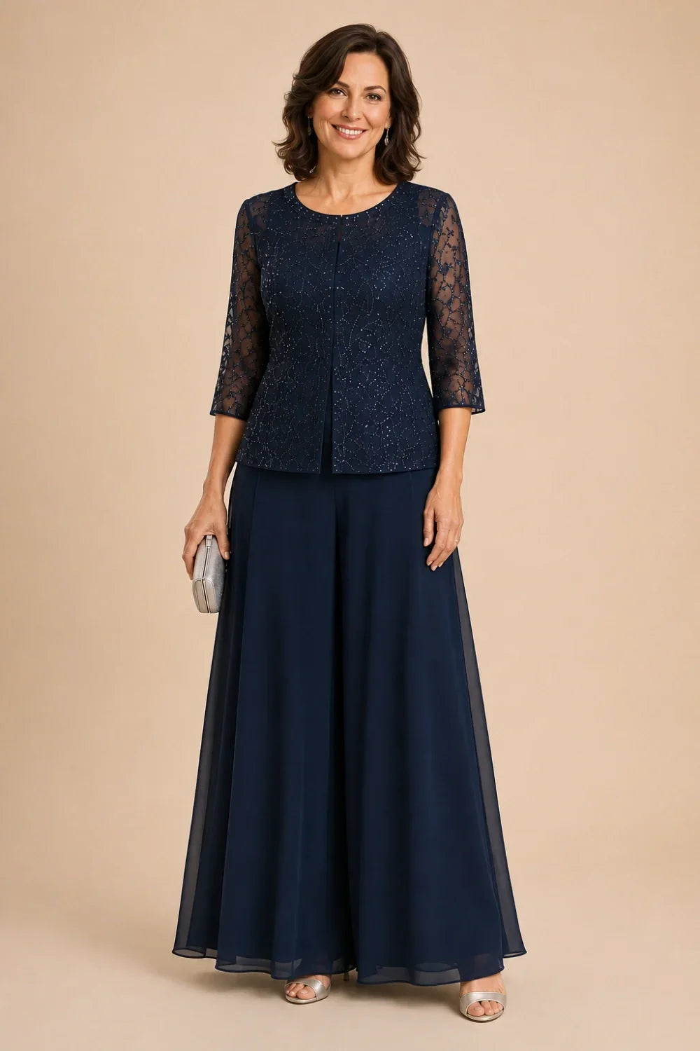 Sofie | Elegant Culotte Pants Set with Chiffon Overlay