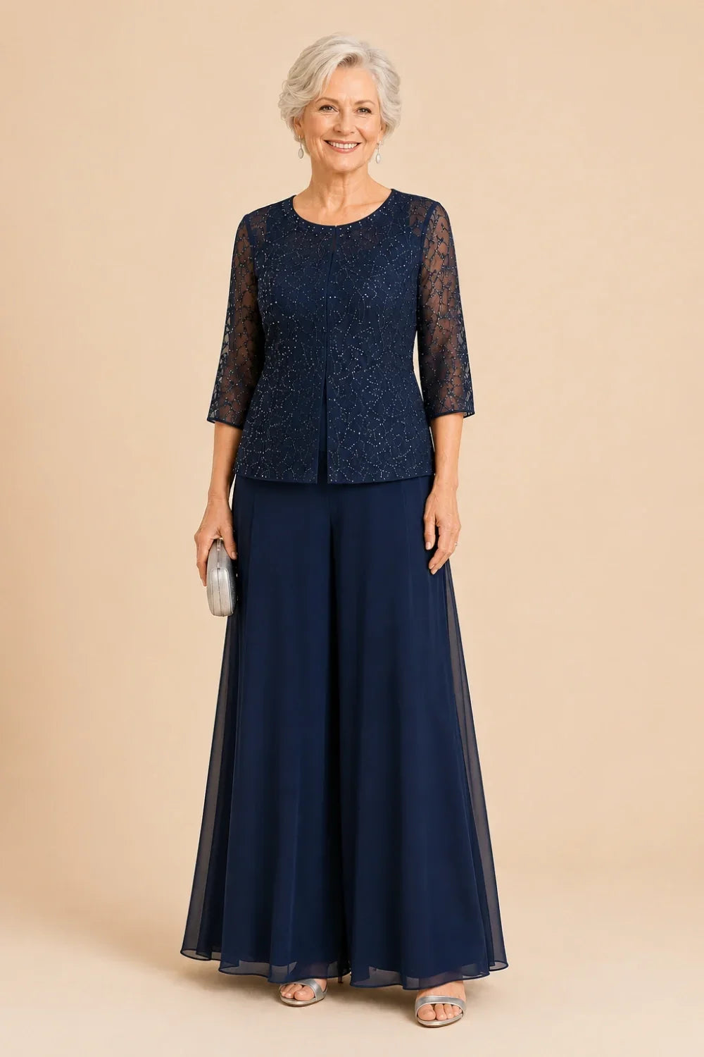 Sofie | Elegant Culotte Pants Set with Chiffon Overlay