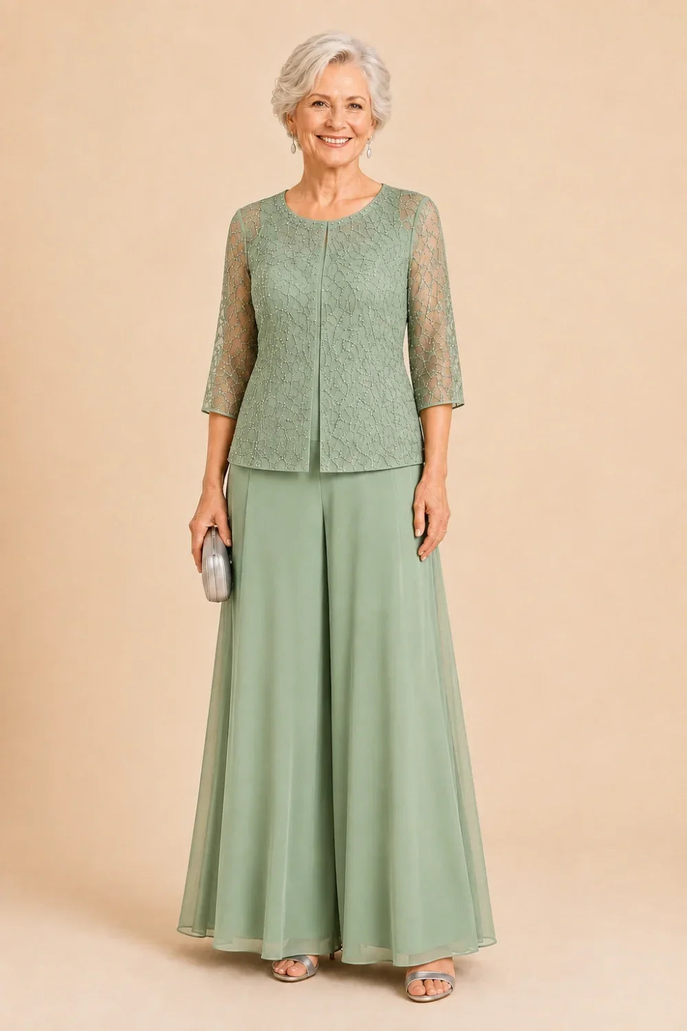 Sofie | Elegant Culotte Pants Set with Chiffon Overlay
