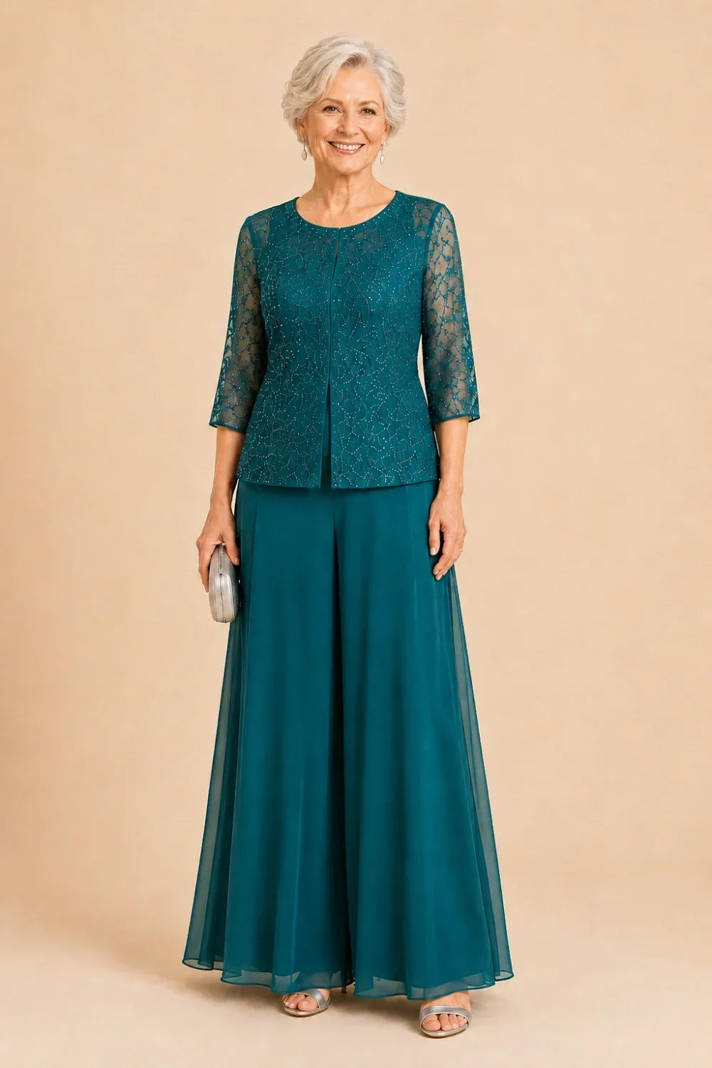 Sofie | Elegant Culotte Pants Set with Chiffon Overlay