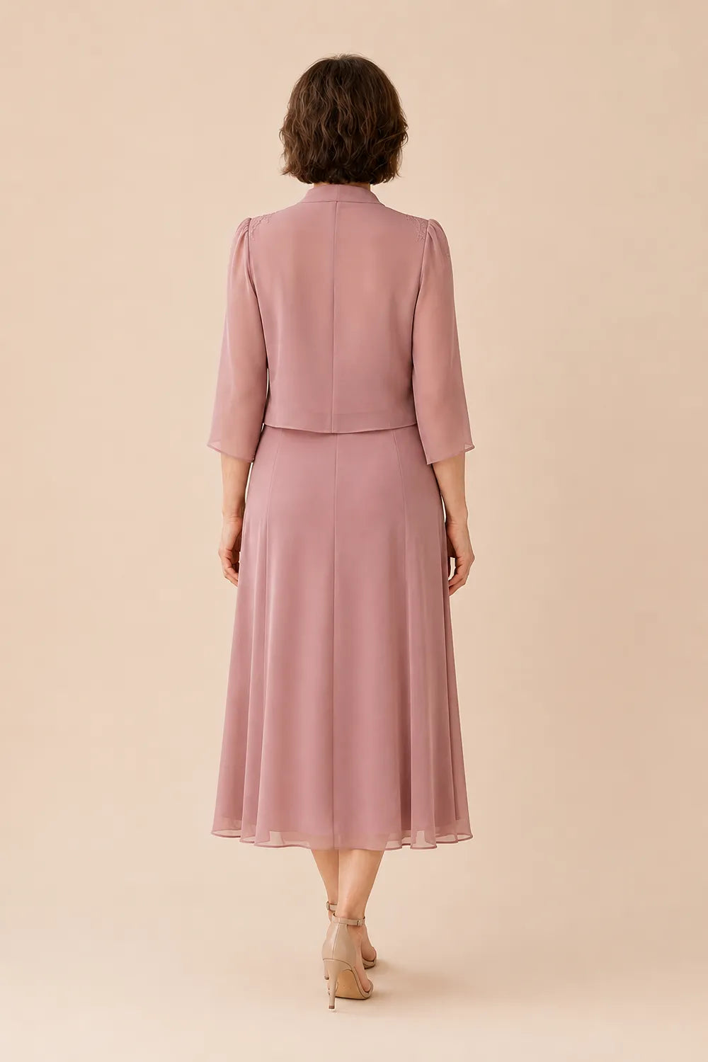 Inge | V-Neck Chiffon Midi Dress with Lace Detail