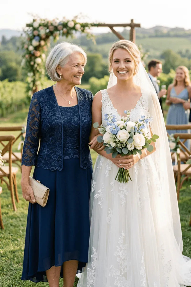 Véronique | Lace Chiffon Midi Dress with Jacket