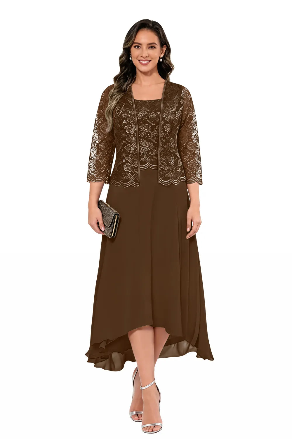 Véronique | Lace Chiffon Midi Dress with Jacket