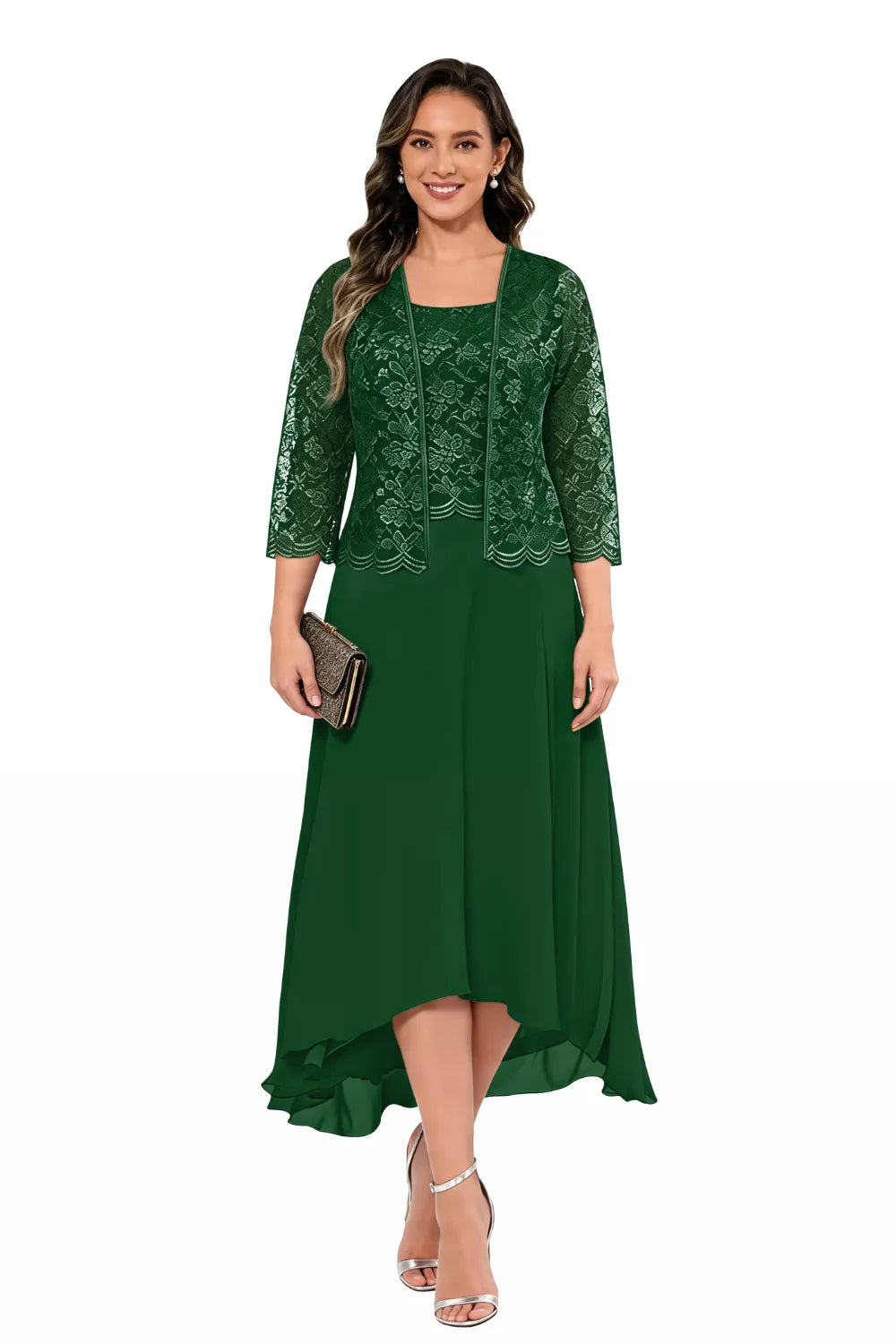 Véronique | Lace Chiffon Midi Dress with Jacket