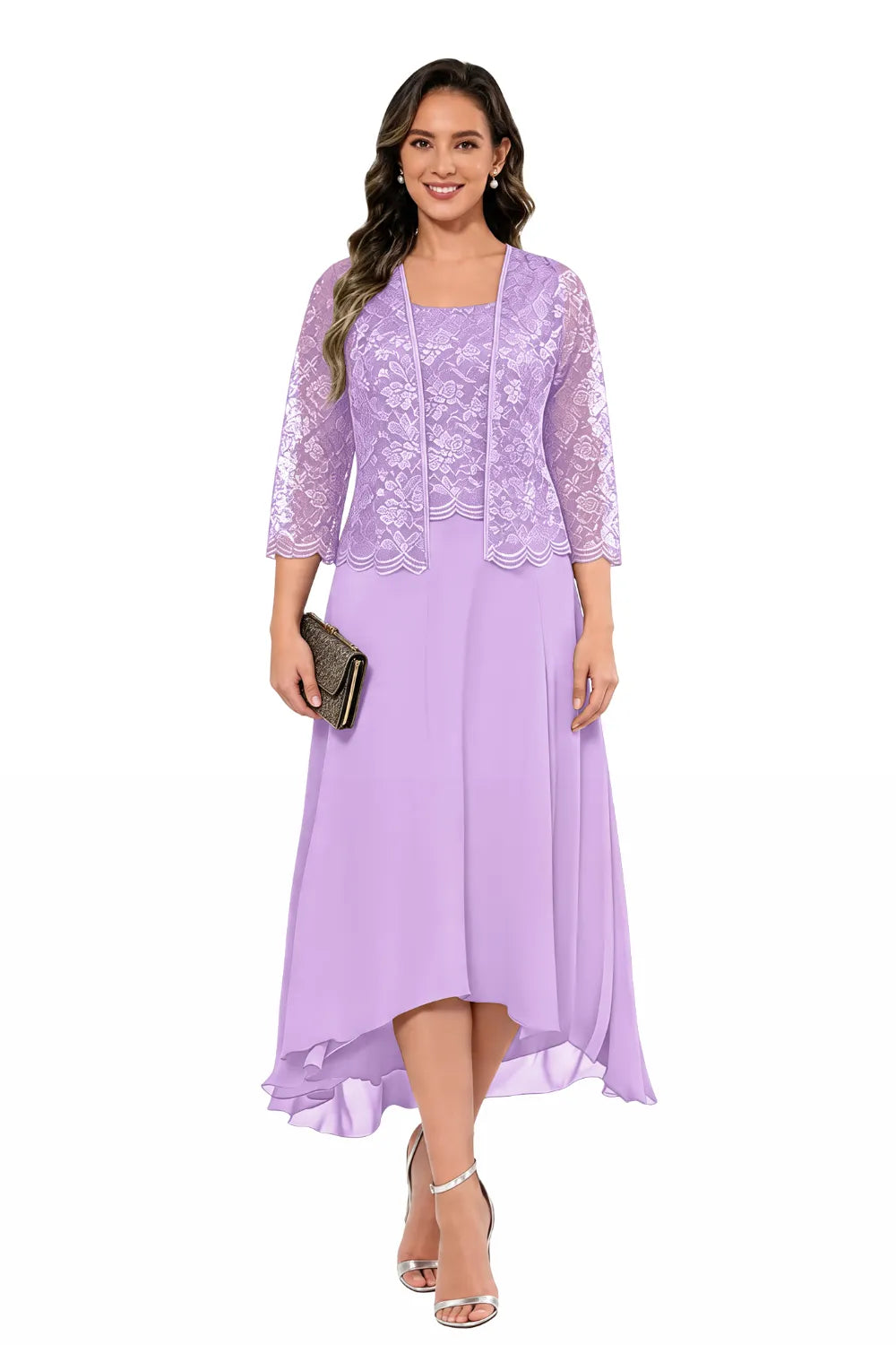 Véronique | Lace Chiffon Midi Dress with Jacket