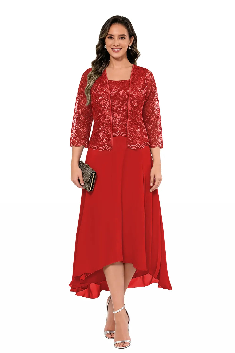 Véronique | Lace Chiffon Midi Dress with Jacket