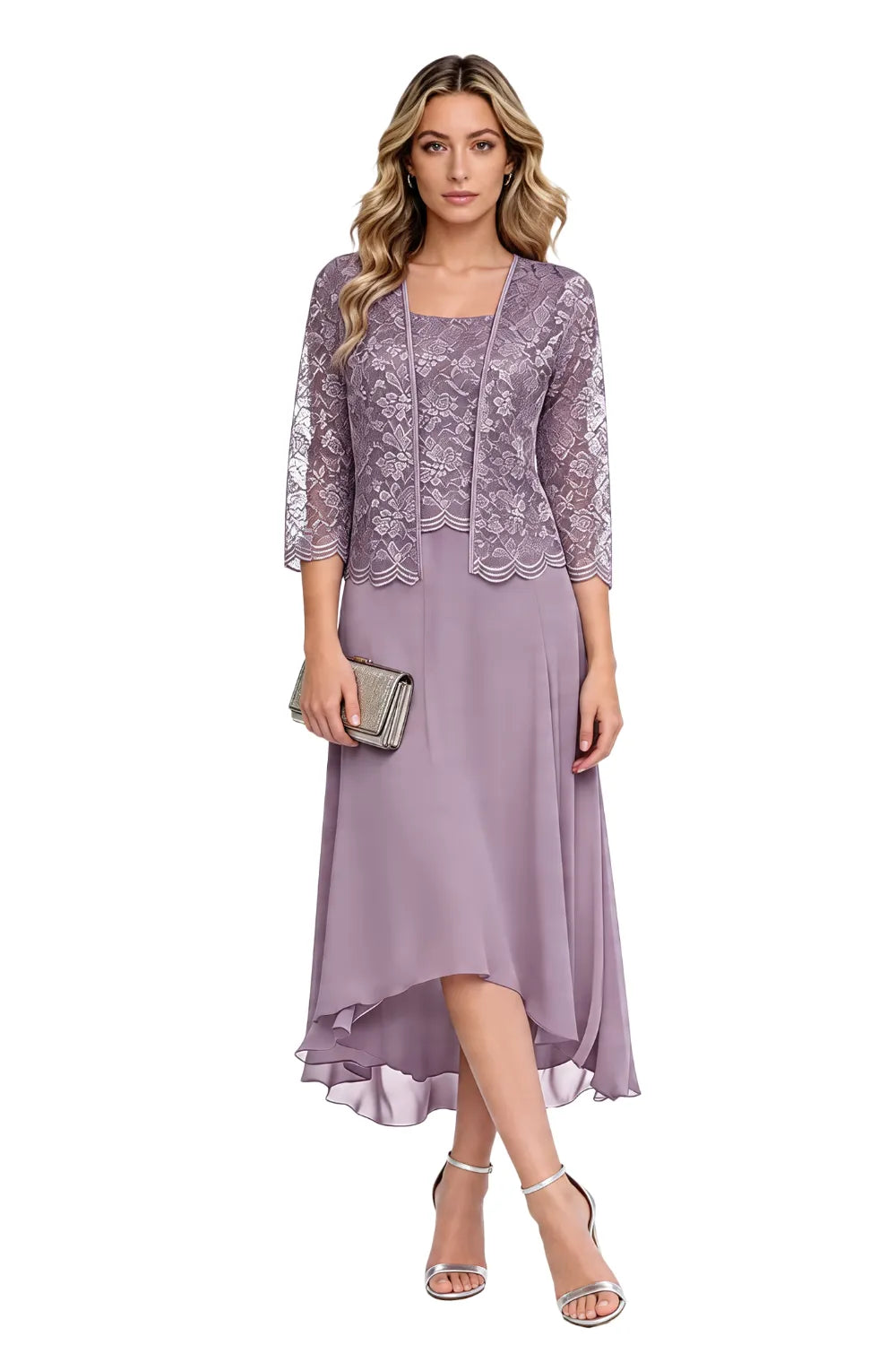 Véronique | Lace Chiffon Midi Dress with Jacket