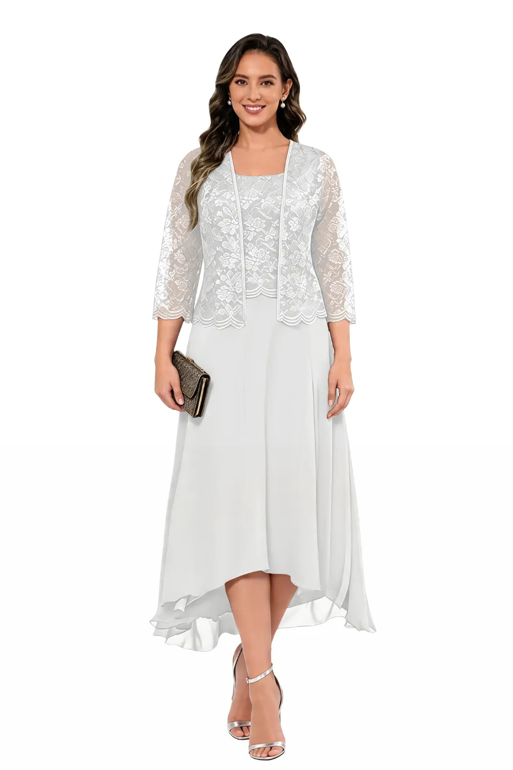 Véronique | Lace Chiffon Midi Dress with Jacket