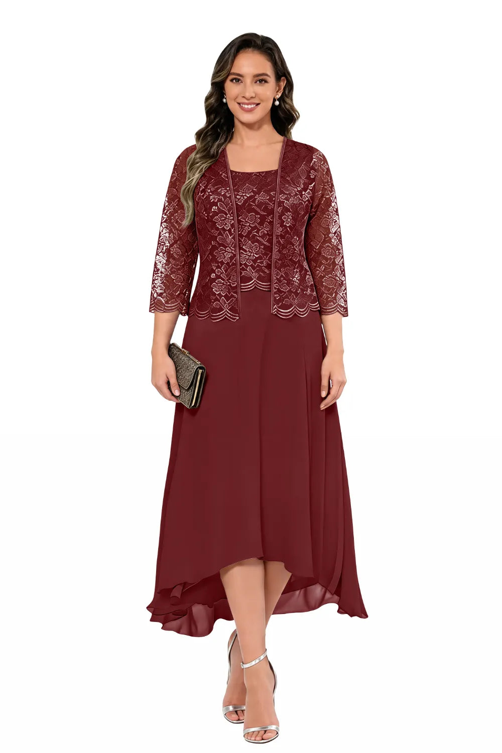 Véronique | Lace Chiffon Midi Dress with Jacket