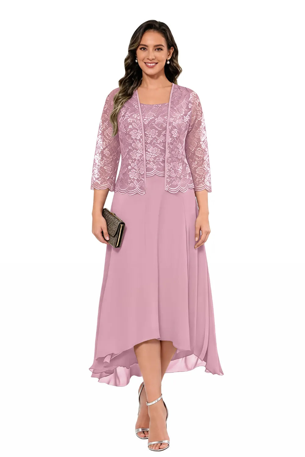 Véronique | Lace Chiffon Midi Dress with Jacket