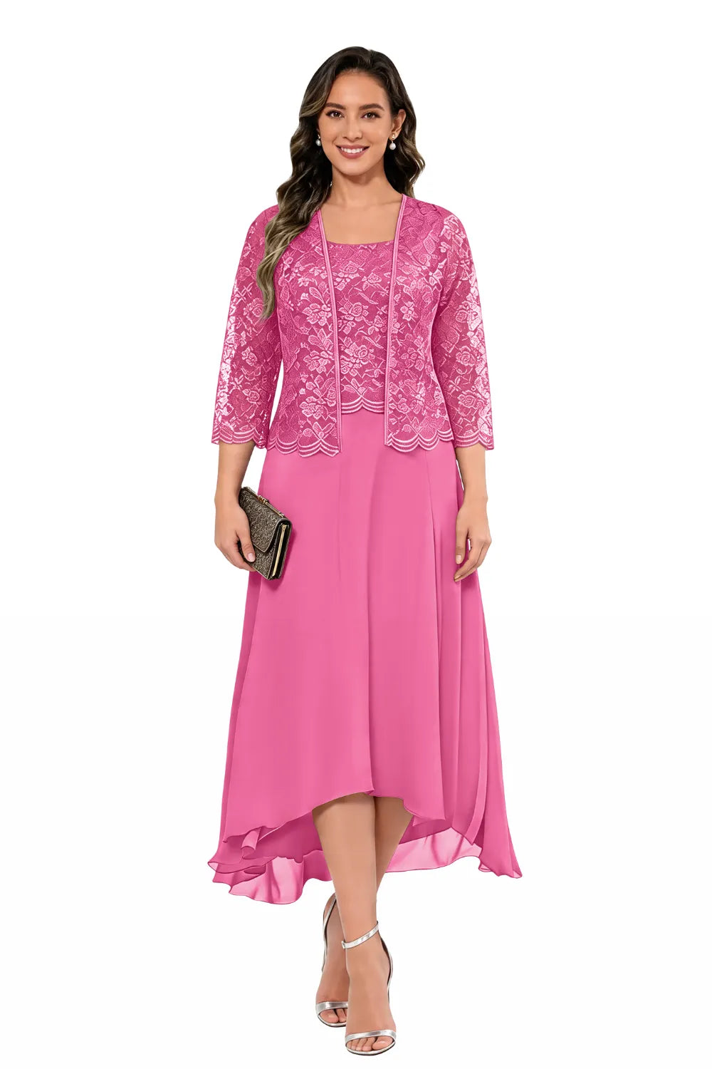 Véronique | Lace Chiffon Midi Dress with Jacket