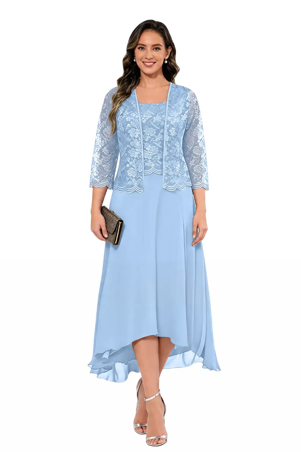 Véronique | Lace Chiffon Midi Dress with Jacket
