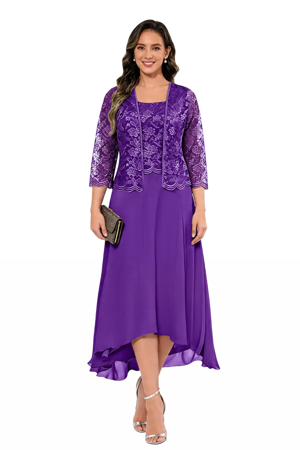 Véronique | Lace Chiffon Midi Dress with Jacket