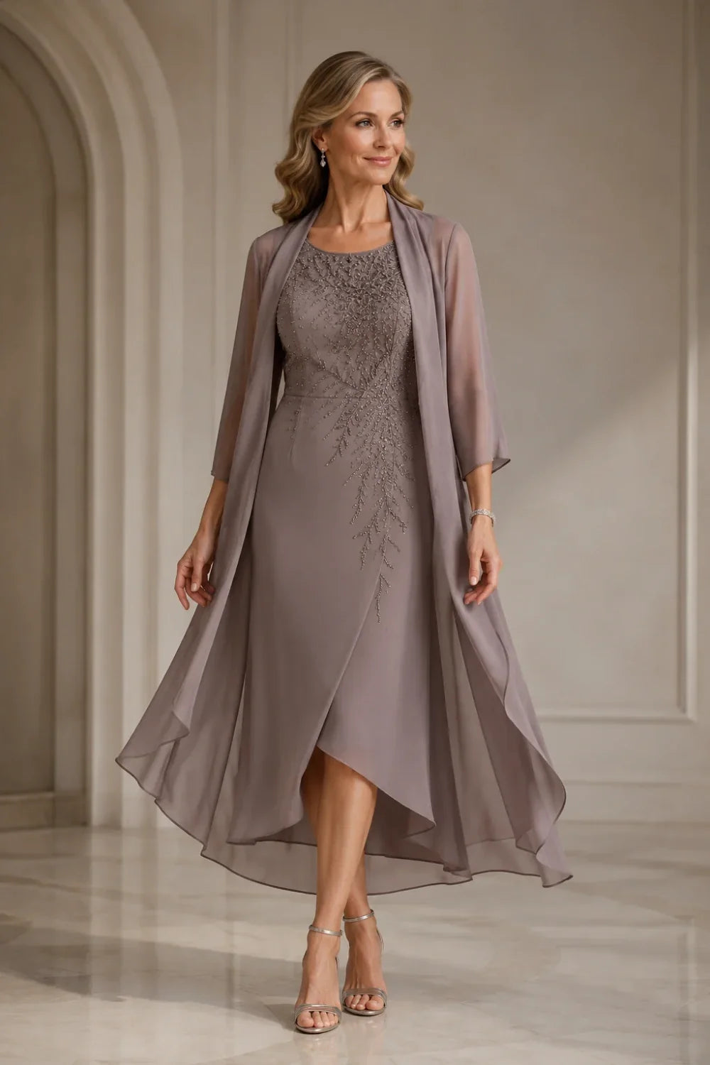 Rita | Embellished Tea-Length Dress with Jacket