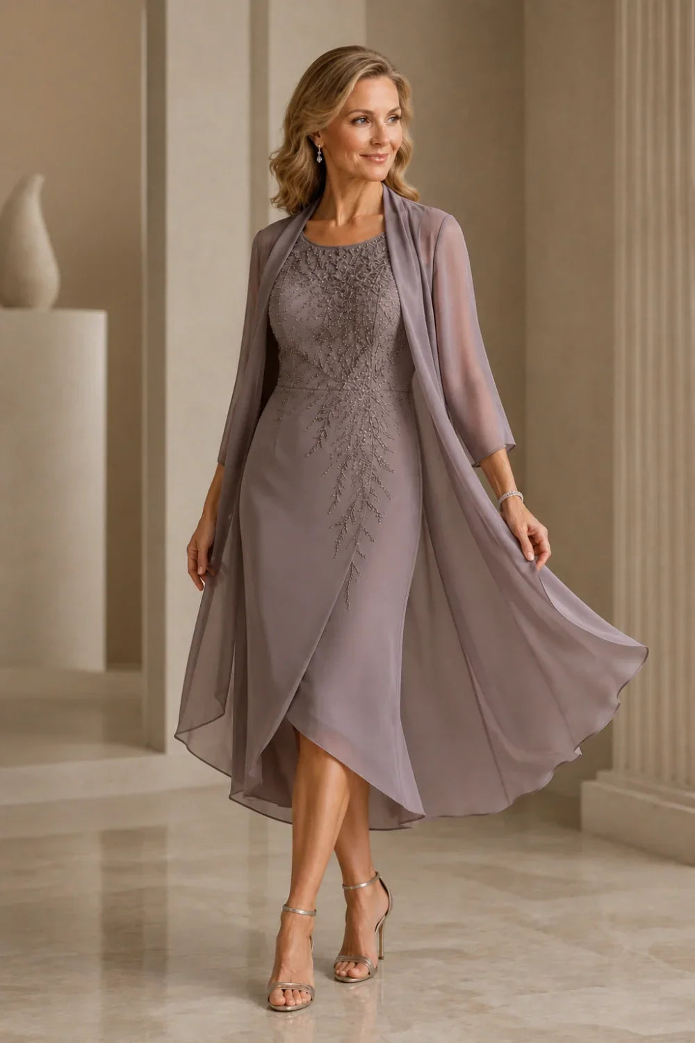 Rita | Embellished Tea-Length Dress with Jacket