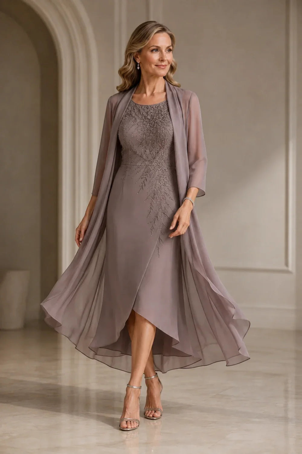 Rita | Embellished Tea-Length Dress with Jacket