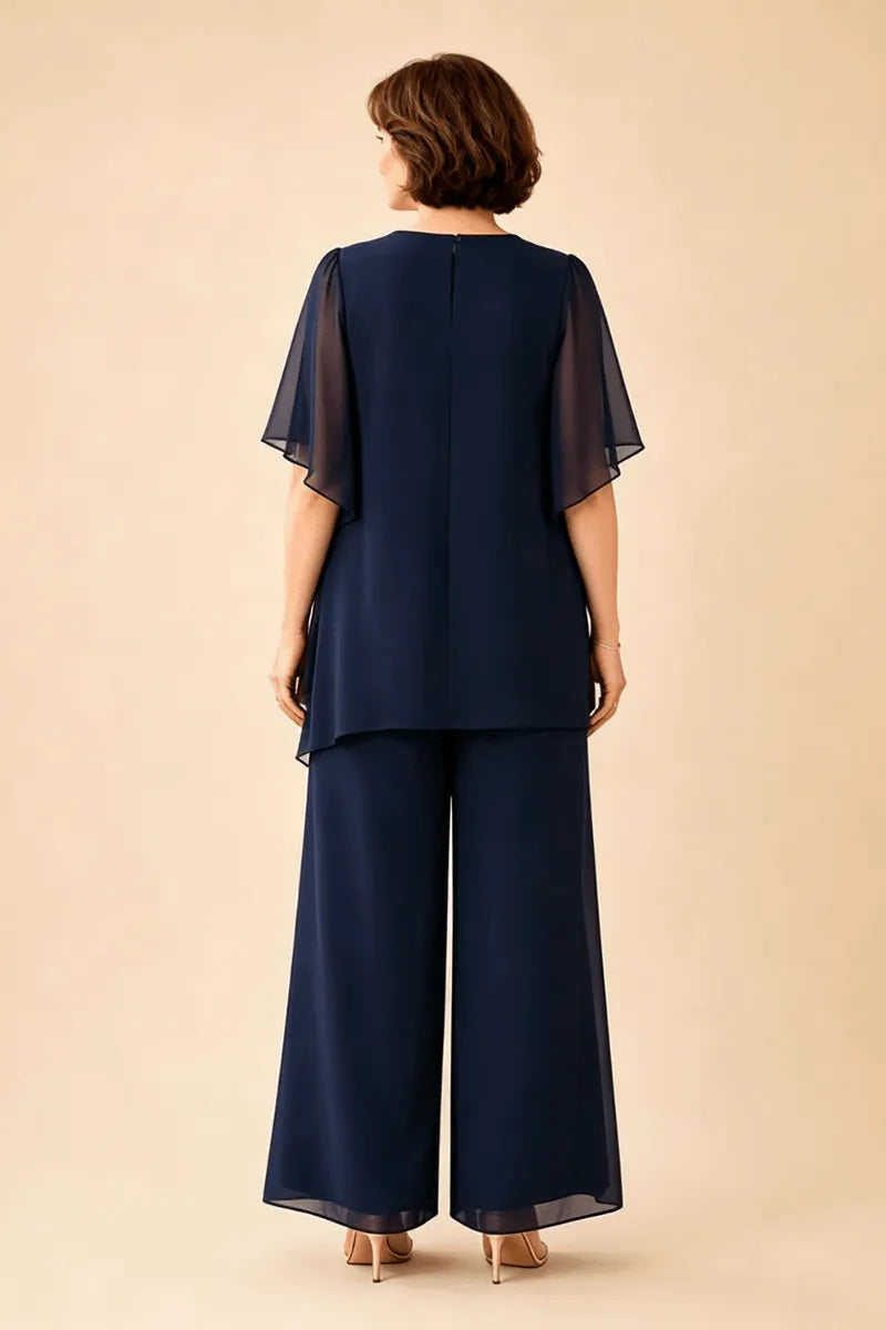 Ria | Chiffon Pantsuit with Keyhole Neckline