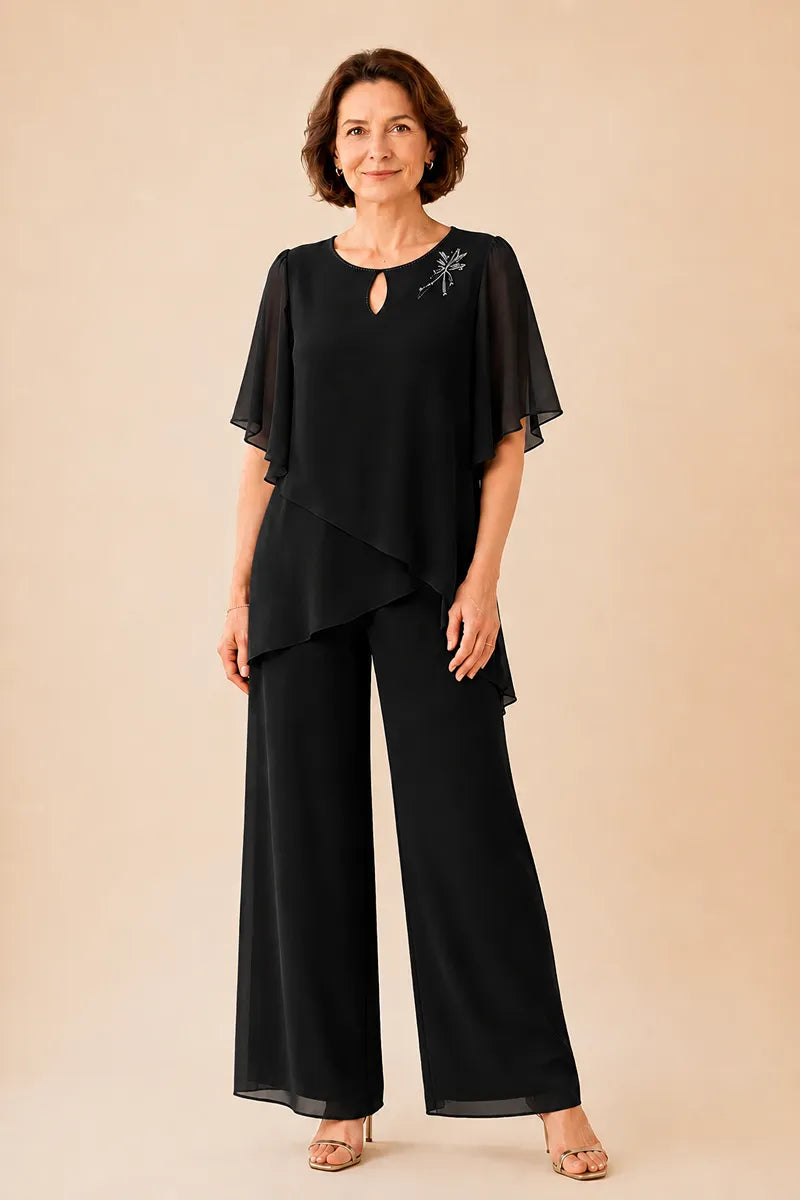 Ria | Chiffon Pantsuit with Keyhole Neckline